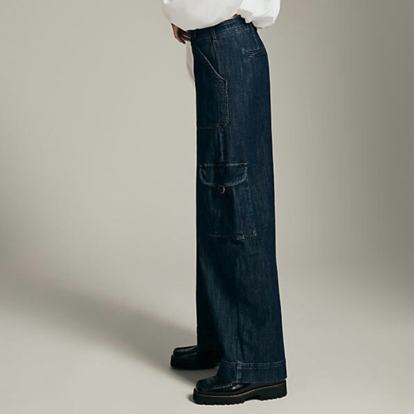 PILCRO Denim Wide Leg Cargo Jean Utility Dark Wash High Waist Organic Sz 16 - Picture 2 of 16